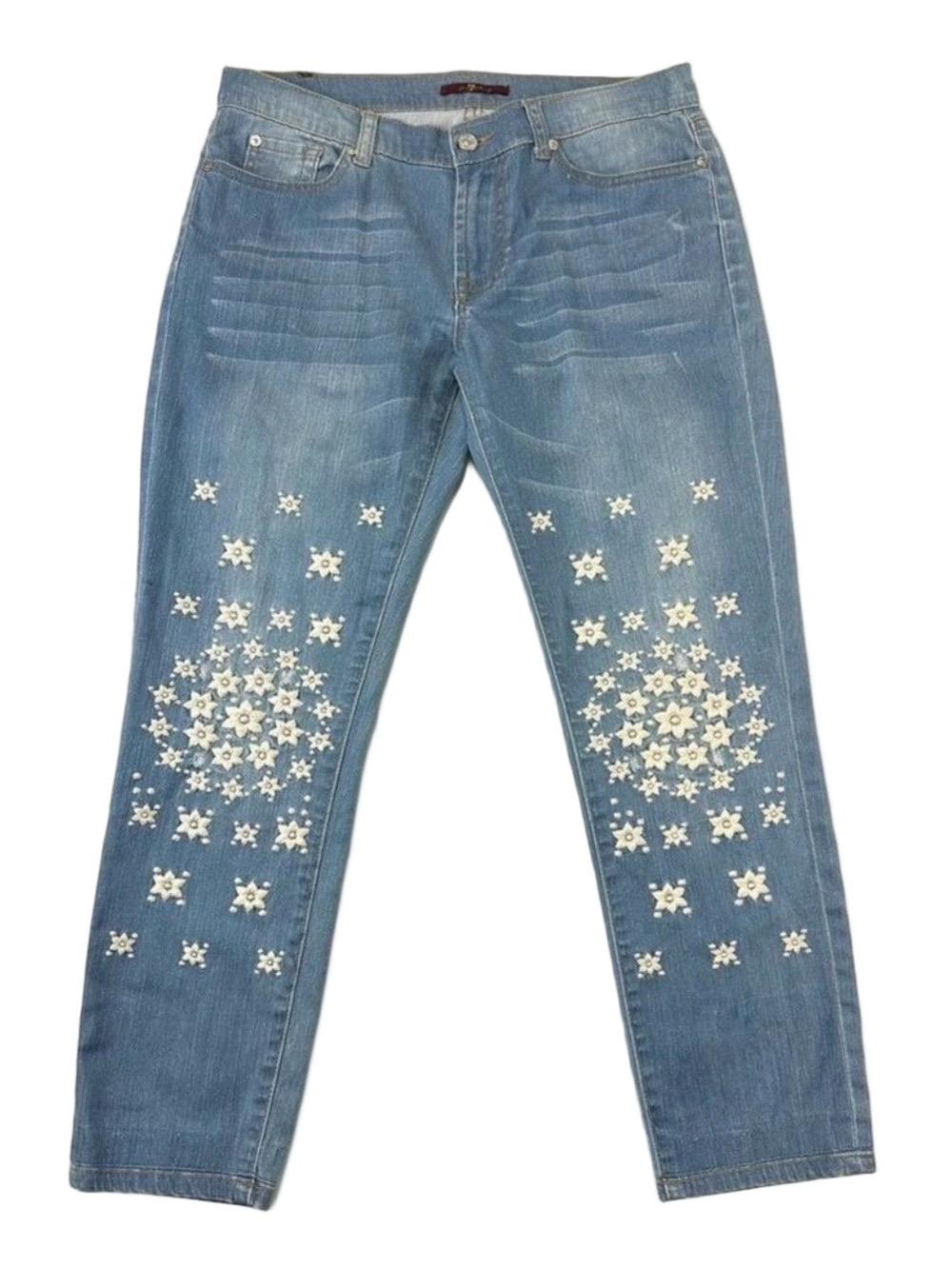 7 for All Mankind low rise embroidered jeans Size 28in cotton distressed Boho